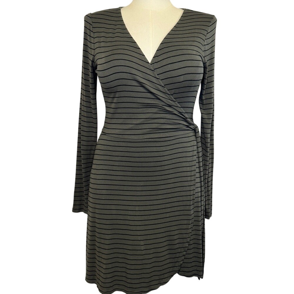 Express Olive Green & Black Striped Wrap‎ Dress Size Medium